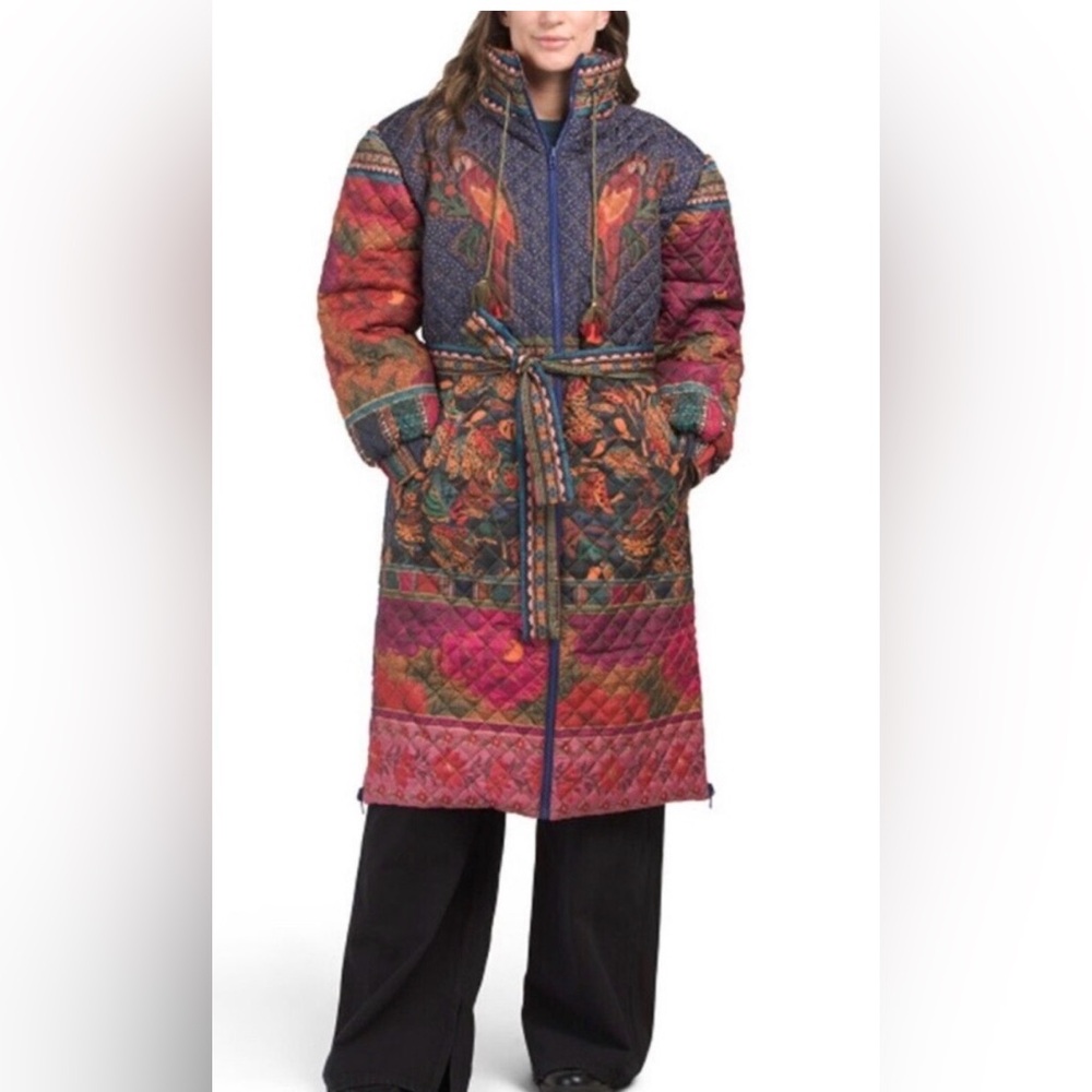 FARM Rio Multicolor Quilted Puffer Coat- Patwork. Puffed jacket.